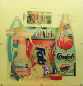 Artwork of a collection of laundry products as a homage to the women artists of the early 1900s